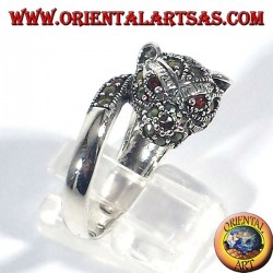 silver ring, tiger with marcasite and ruby eyes