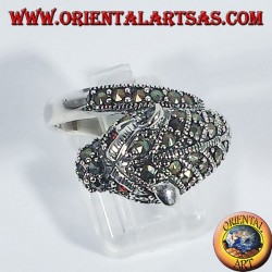 Silber Ring, Tiger mit Markasit und rubin Augen