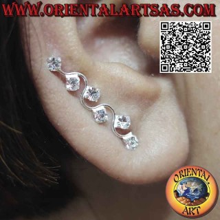 Pendiente Wave Climber de plata con circonitas blancas redondas engastadas
