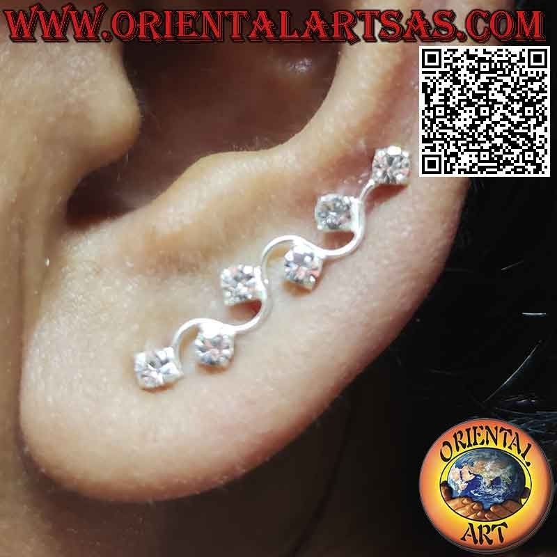 Boucle d'oreille grimpeur de vague en argent avec zircons blancs ronds sertis