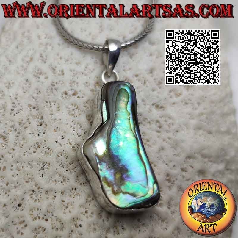 Silberanhänger mit unregelmäßig geformter Paua-Muschel (Abalone) mit glattem Randdraht (c)