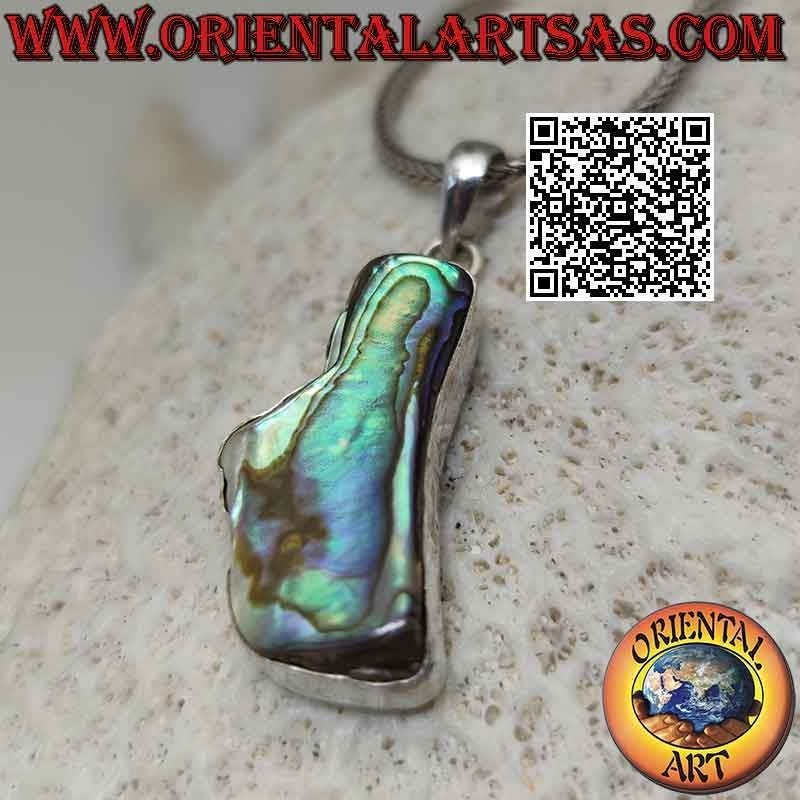 Pendentif en argent avec coquille de paua de forme irrégulière (ormeau) avec fil de bord lisse (c)