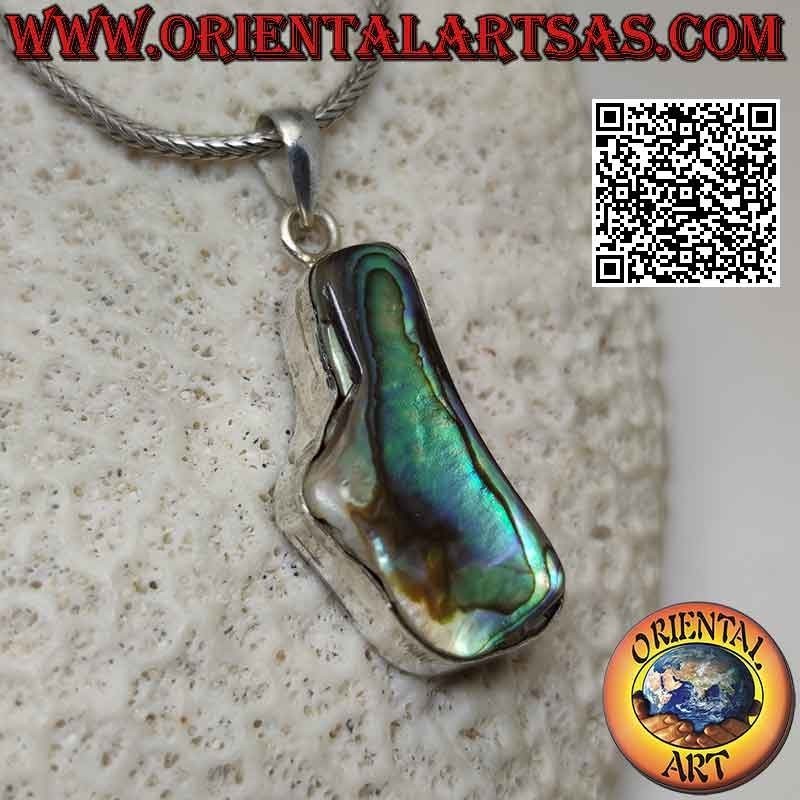 Ciondolo in argento con paua shell (abalone) di forma irregolare a filo bordo liscio (c)