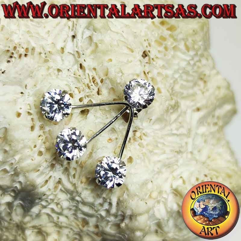 Orecchino in argento rampicante (climber) con zircone a lobo e ventaglio con tre zirconi tondi finali
