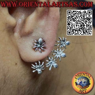 Silver fan-shaped climbing (climber) earring, spiders