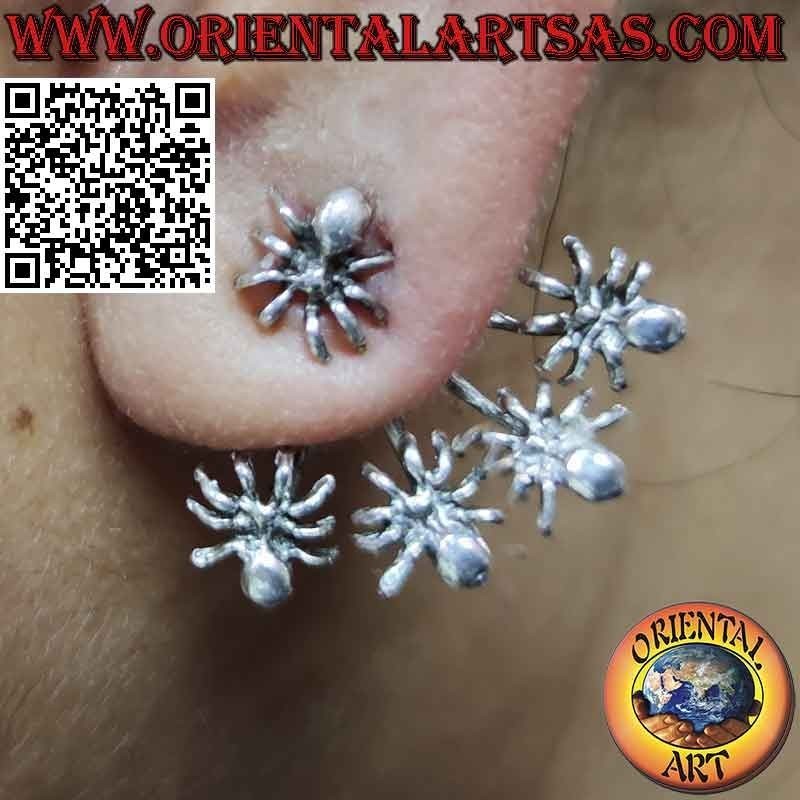 Pendiente trepador (trepador) en forma de abanico de plata, arañas