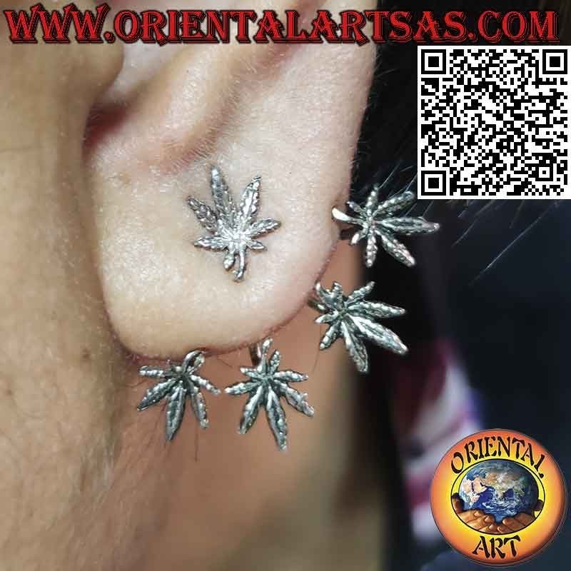 Boucle d'oreille grimpeur en forme d'éventail en argent, feuilles de marijuana