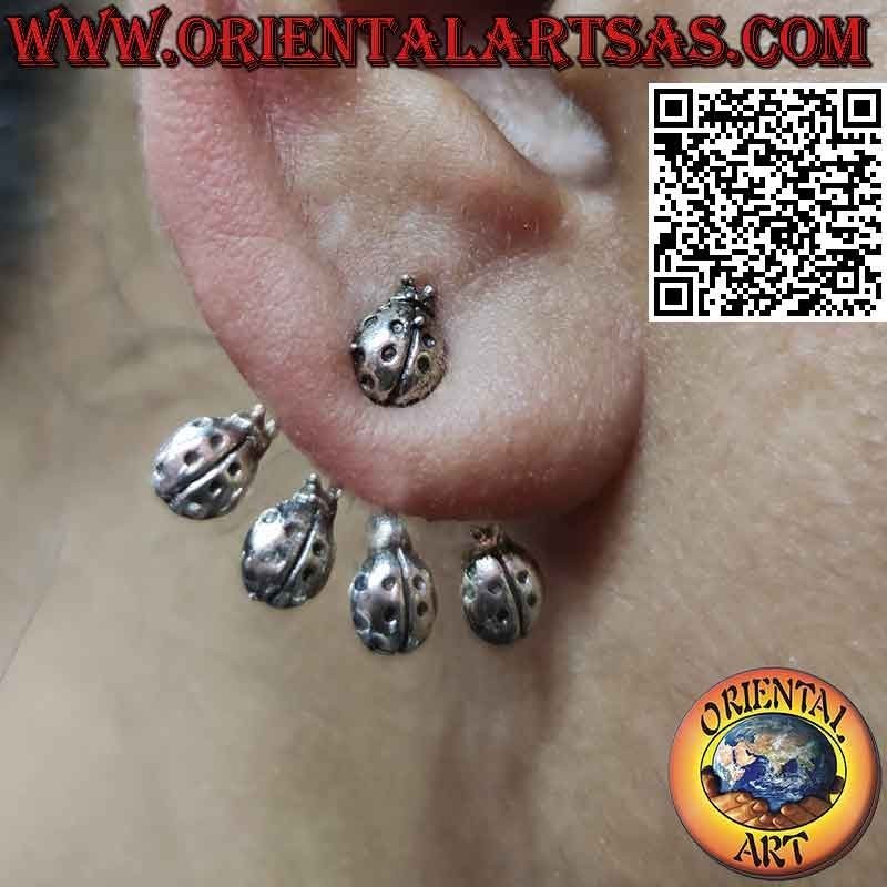 Fan-shaped climbing silver earring (climber), ladybugs
