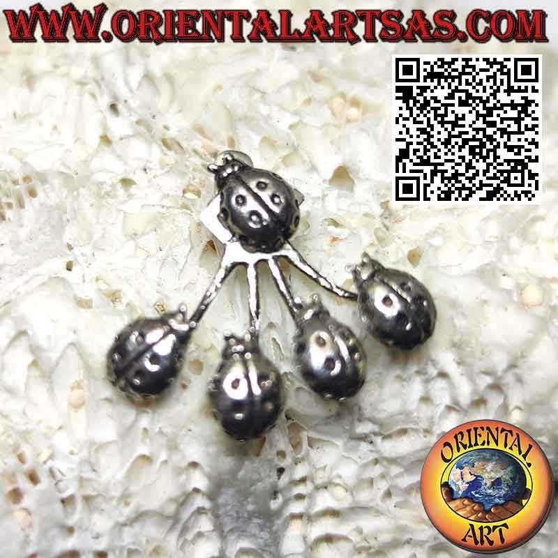 Pendiente de plata trepador en forma de abanico (trepador), mariquitas
