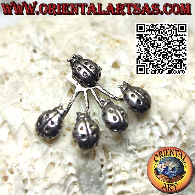 Orecchino in argento rampicante (climber) a ventaglio, le coccinelle