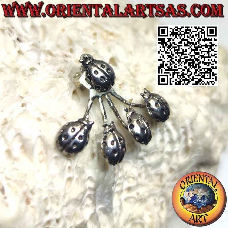 Boucle d'oreille argentée grimpante en forme d'éventail (grimpeur), coccinelles