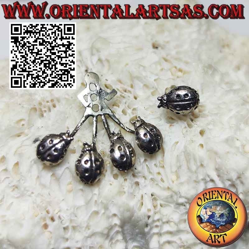 Fan-shaped climbing silver earring (climber), ladybugs