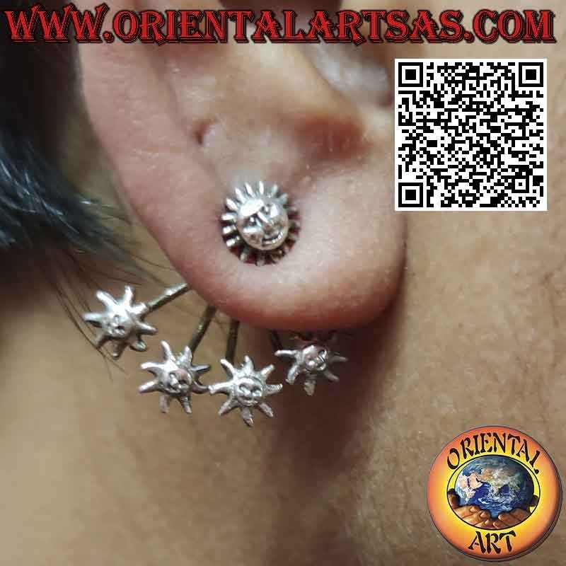 Orecchino in argento rampicante (climber) a ventaglio, i soli splendenti