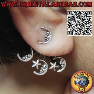 Fan silver climbing (climber) earring, moon and star