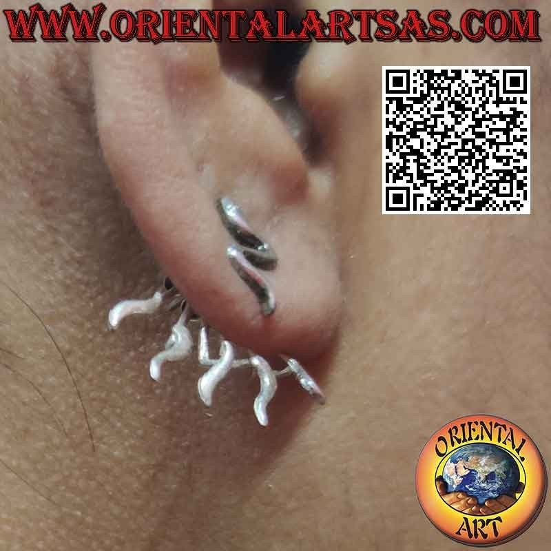 Pendiente trepador en forma de abanico de plata, la serpiente