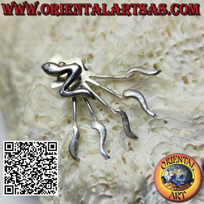 Boucle d'oreille grimpeur éventail en argent, le serpent