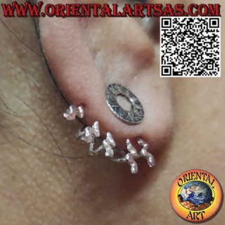 Boucle d'oreille argentée grimpante en forme d'éventail (grimpeur), le soleil maya