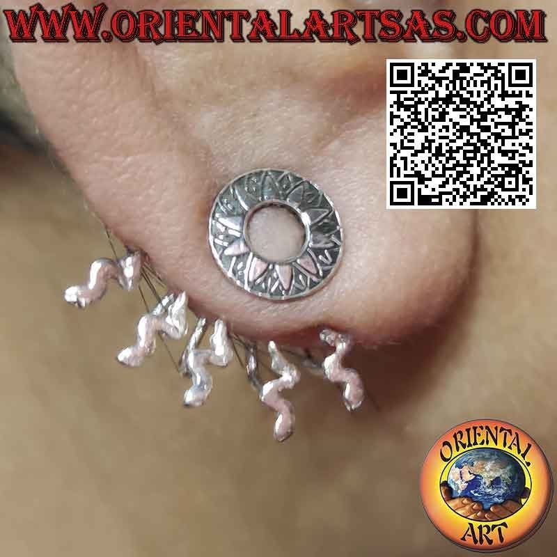Orecchino in argento rampicante (climber) a ventaglio, il sole Maya