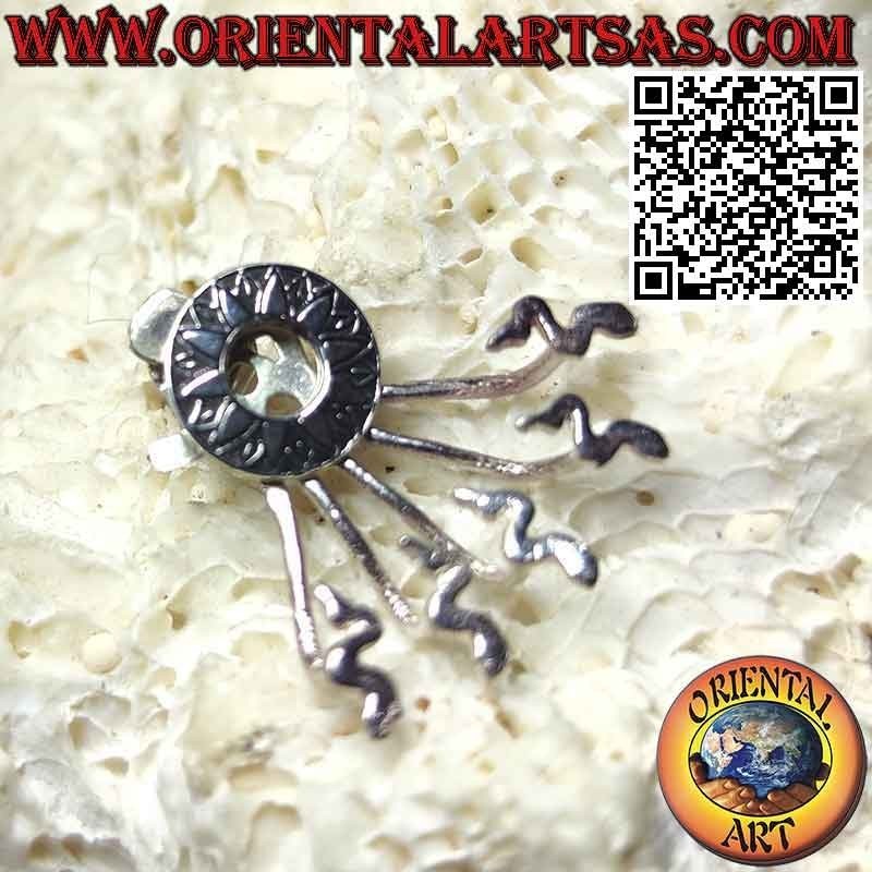 Fan-shaped climbing silver earring (climber), the Mayan sun