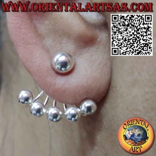 Fan-shaped climbing silver earring (climber), smooth balls