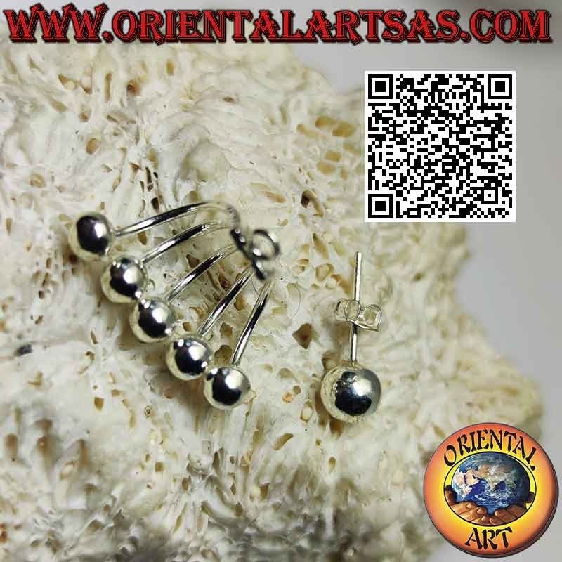 Pendiente de plata trepador en forma de abanico (trepador), bolas lisas