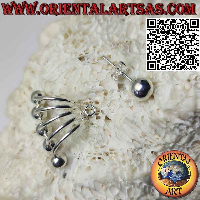 Pendiente de plata trepador en forma de abanico (trepador), bolas lisas