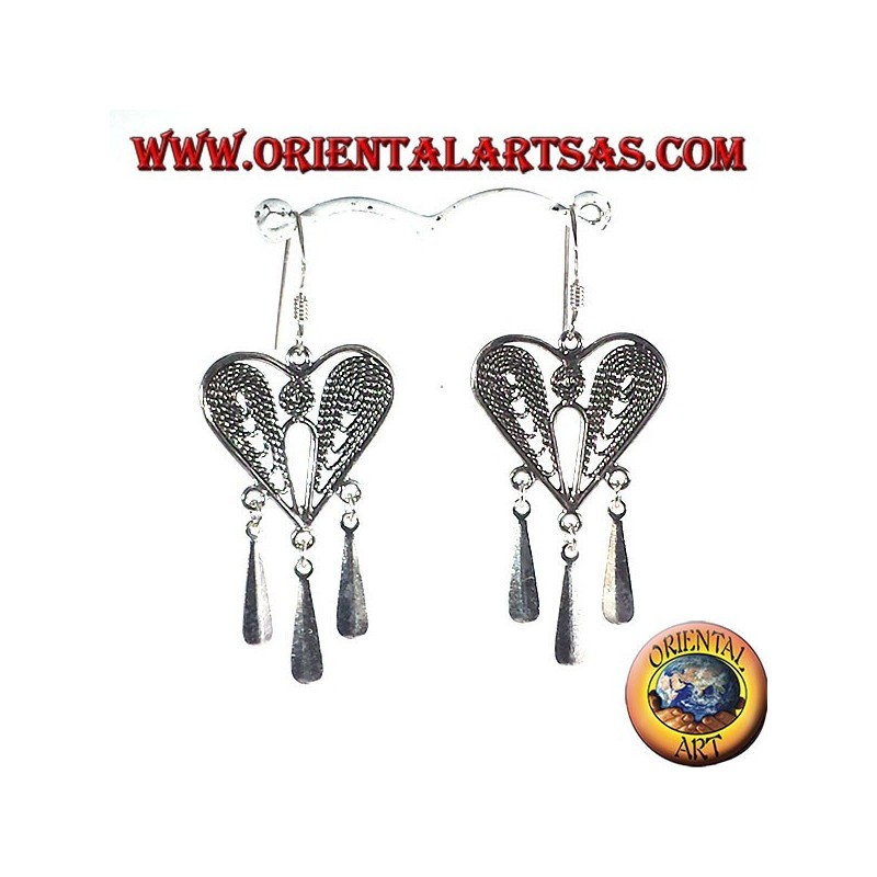 silver earring filigree heart pendants
