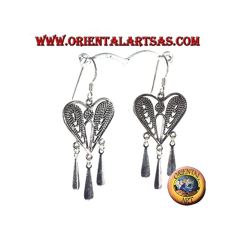 silver earring filigree heart pendants