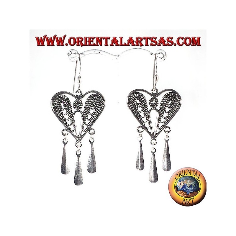silver earring filigree heart pendants
