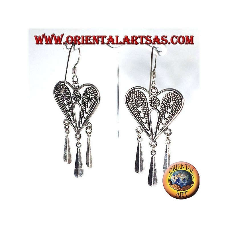 pendentifs coeur en filigrane boucle d'oreille en argent