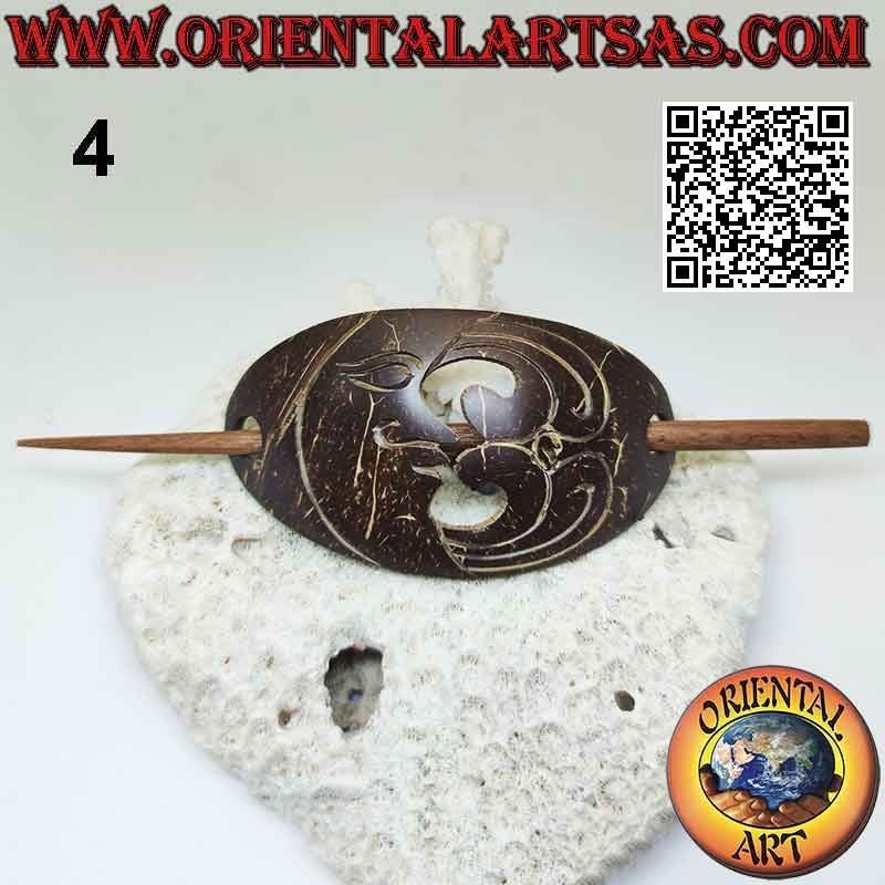 Hair clip with carved coconut pin, various models (2)