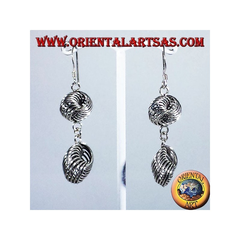 boucle d'oreille en argent, deux anneaux noeud