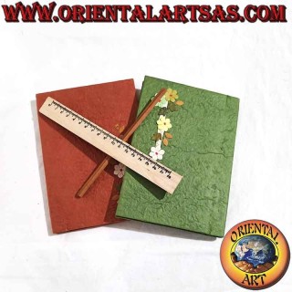 Notebook with pencil and ruler, in rice paper and applied flowers (18.5 x 13)