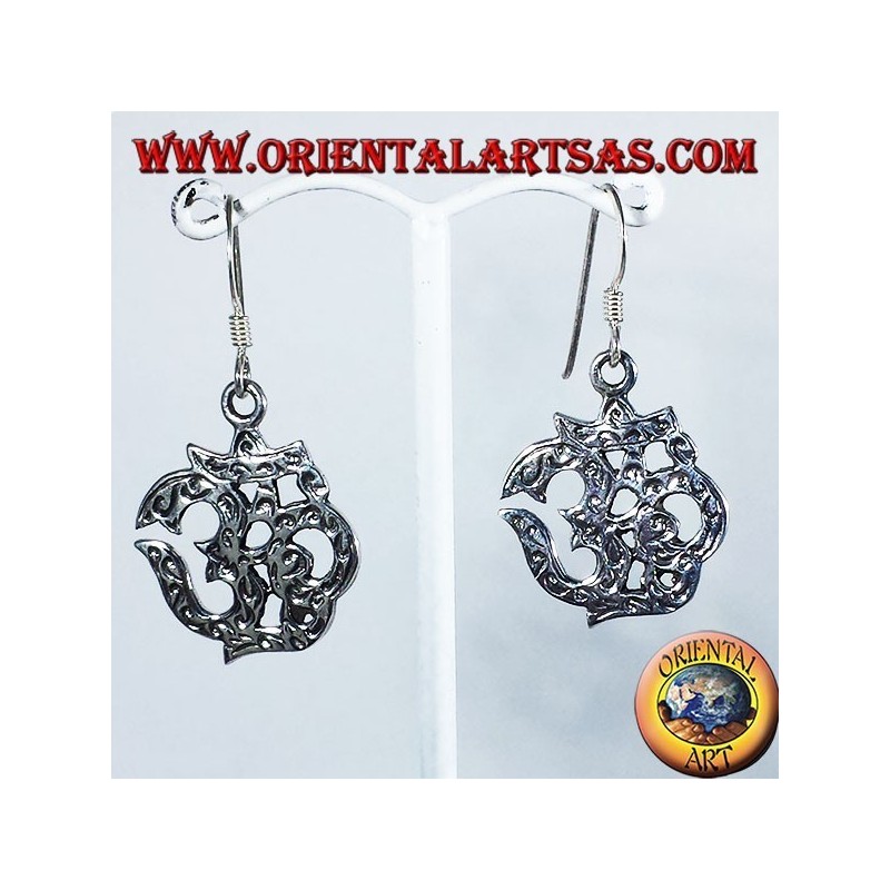 inlaid silver earrings, Om (ॐ) sacred syllable