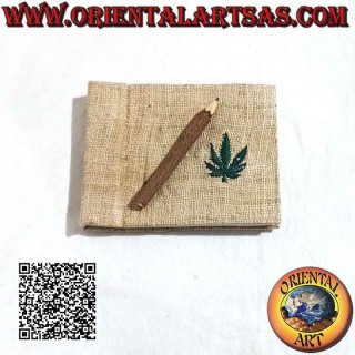 Horizontal notebook with hemp cover and applied leaf, in rice paper