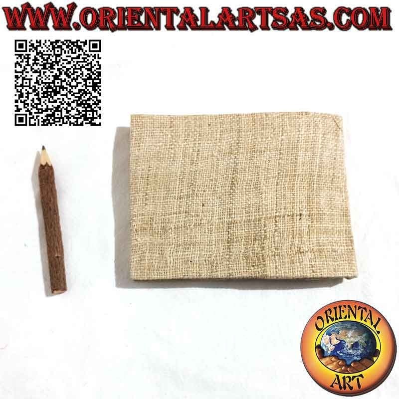 Horizontal notebook with hemp cover and applied leaf, in rice paper
