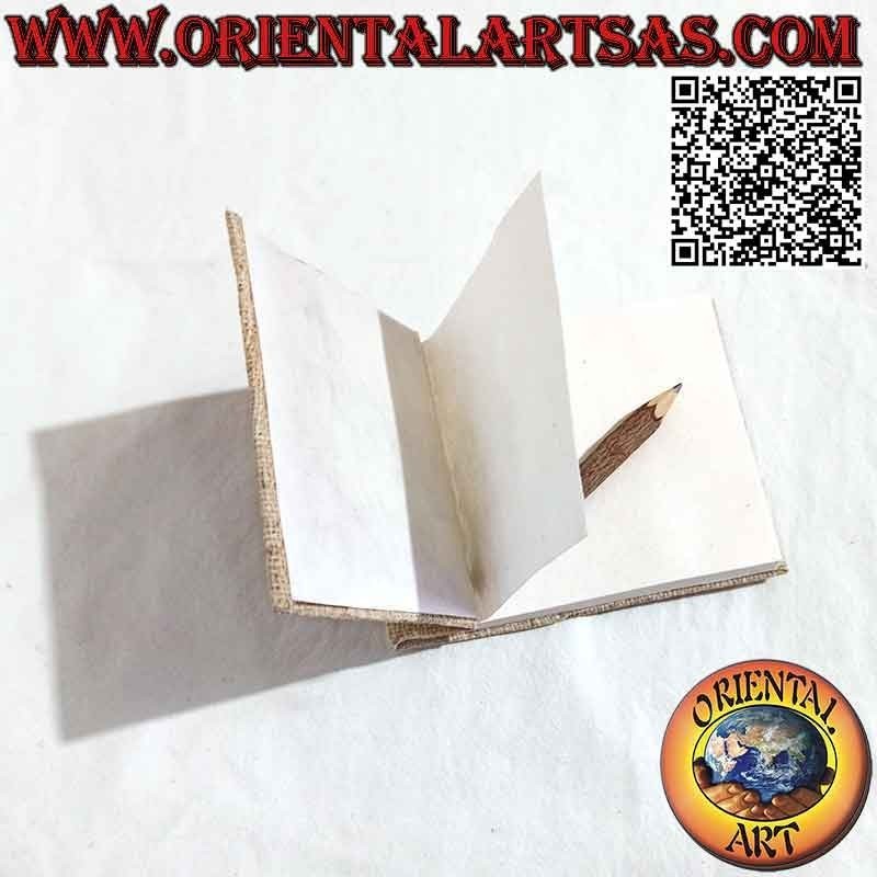 Cahier horizontal avec couverture en chanvre et feuille appliquée, en papier de riz