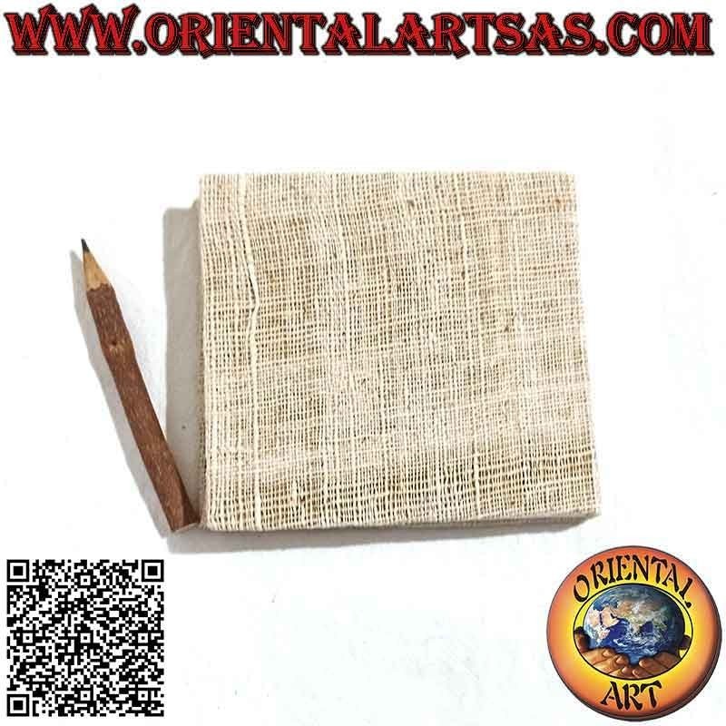 Carnet carré horizontal avec couverture en chanvre et feuille appliquée, en papier de riz