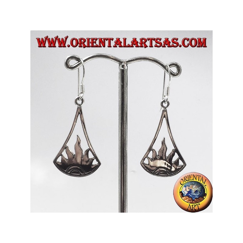 silver earrings, flame
