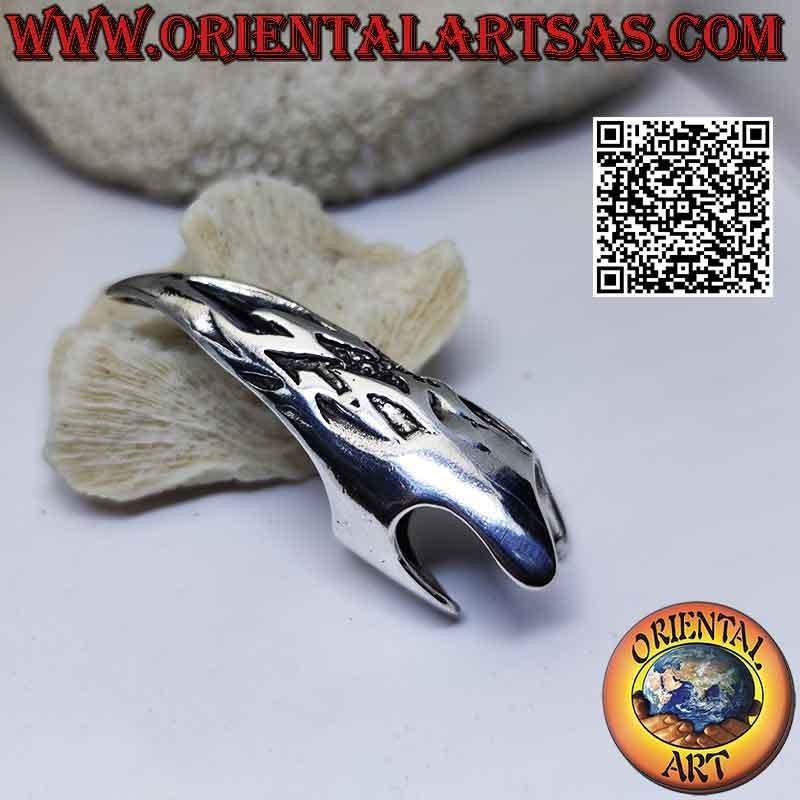 Bague cache-ongles griffe en argent avec bas-relief et décor ajouré (réglable)