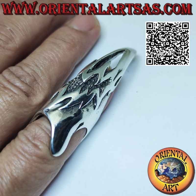 Bague cache-ongles griffe en argent avec bas-relief et décor ajouré (réglable)