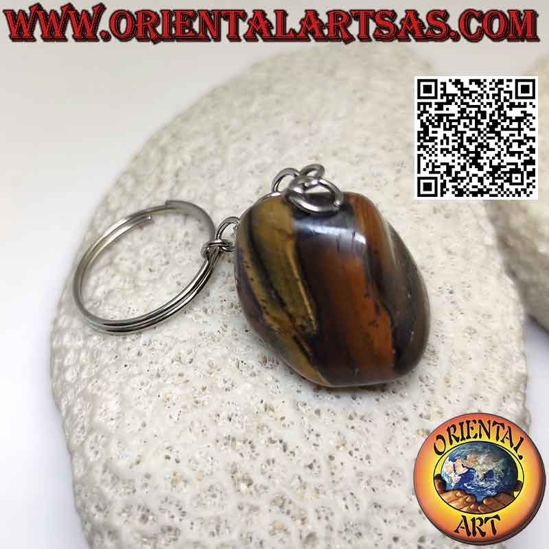 Natural Tumbled Tiger Eye Metal Keychain | Oriental Art