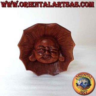 Escultura de la cara del buda de la abundancia tallada en madera de suar