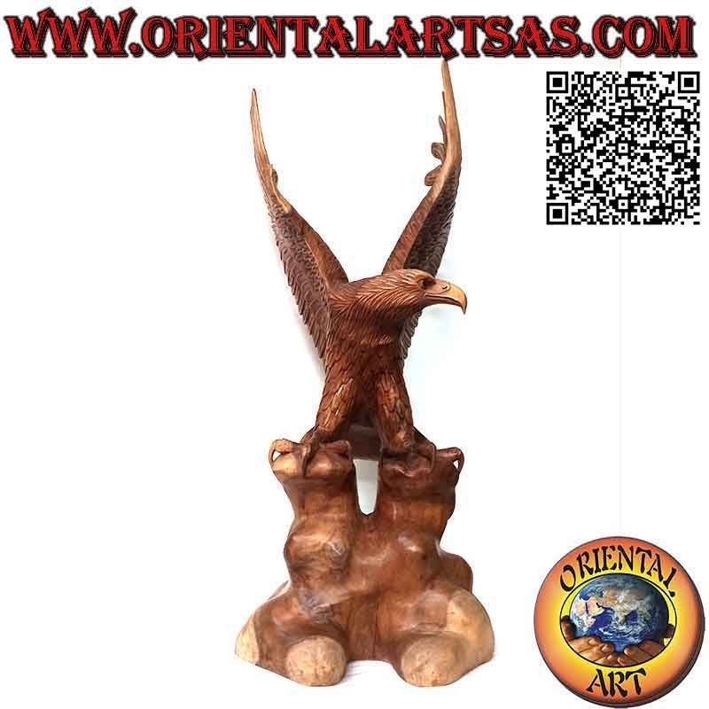 Steinadler-Skulptur mit ausgebreiteten Flügeln, die auf dem 80 cm hohen Vorgebirge aus Suarholz steht