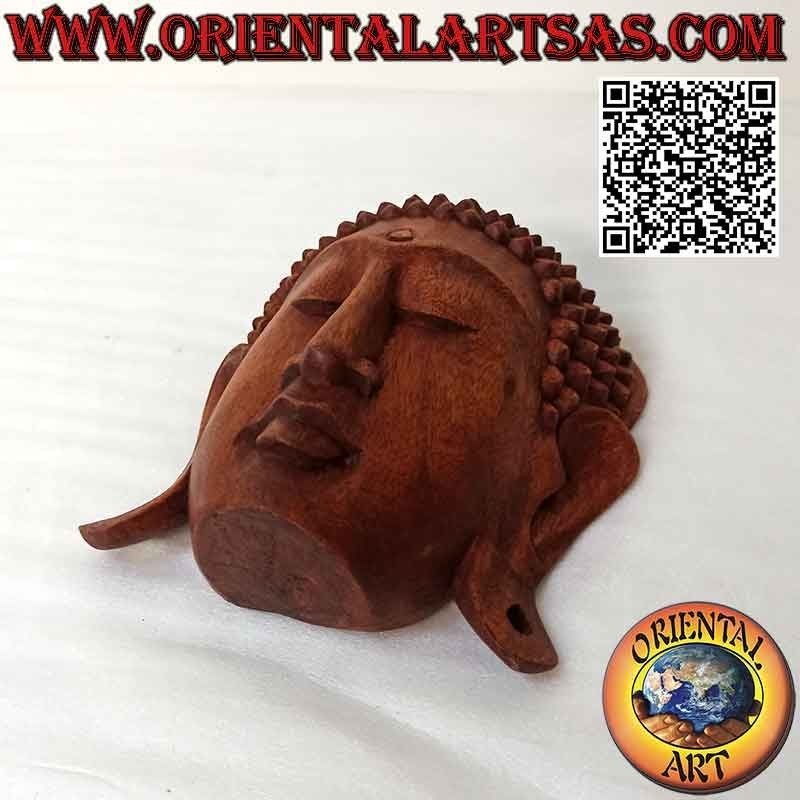Maschera scultura testa di buddha da muro o da appoggio in legno di suar, 20 x 16 cm (unico blocco)