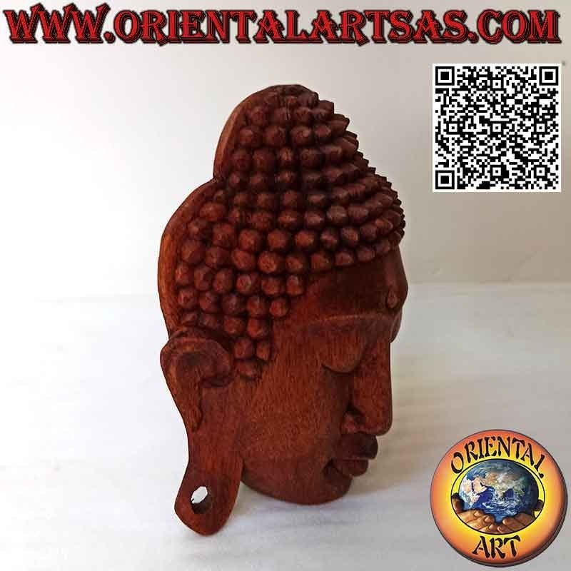 Wand- oder Arbeitsplatten-Buddhakopf-Skulpturmaske aus Suar-Holz, 20 x 16 cm (Einzelblock)