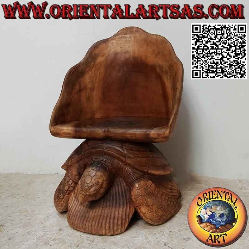 Armchair for living room with sculpture "rock on turtle", in hand-carved suar wood