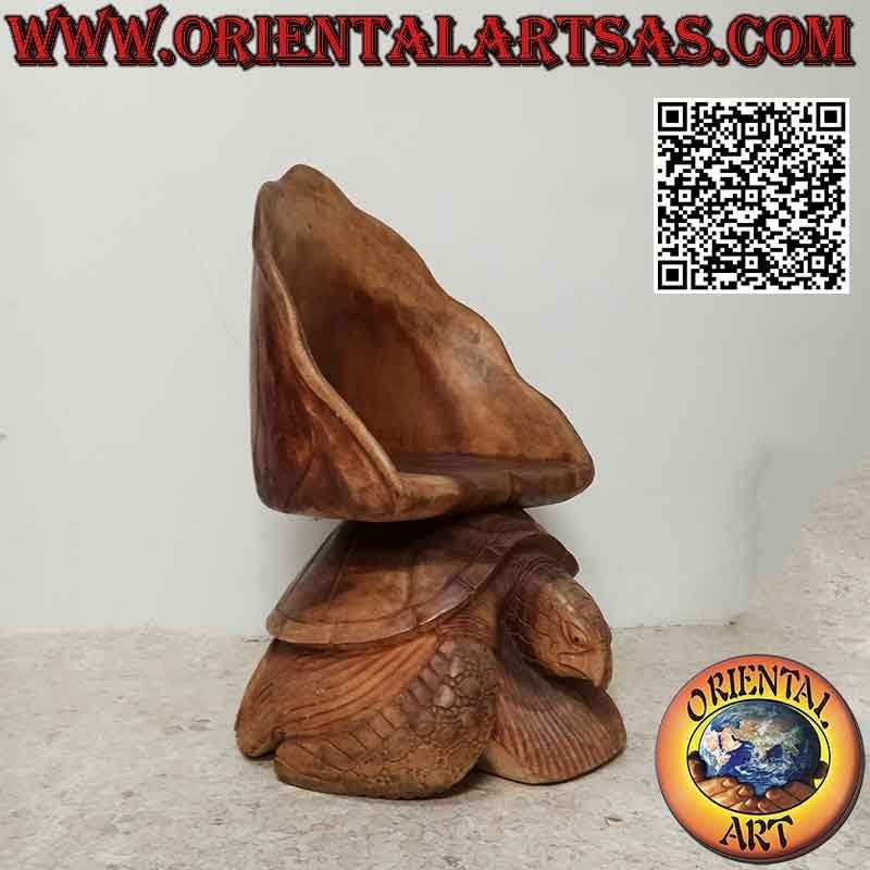 Armchair for living room with sculpture "rock on turtle", in hand-carved suar wood