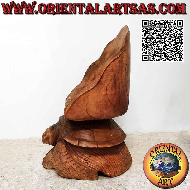 Armchair for living room with sculpture "rock on turtle", in hand-carved suar wood