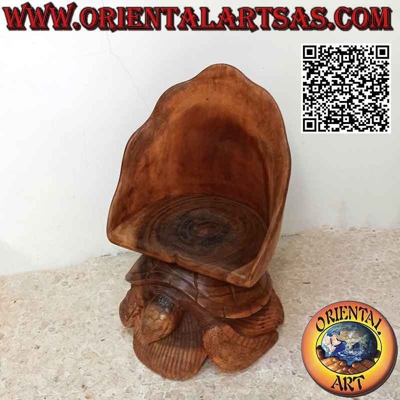 Armchair for living room with sculpture "rock on turtle", in hand-carved suar wood
